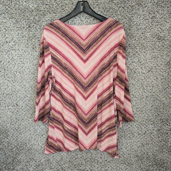 JM Collection Top Womens Large Pink Metallic Keyole Neck Tunic Blouse Ladies‎ - Picture 7 of 7